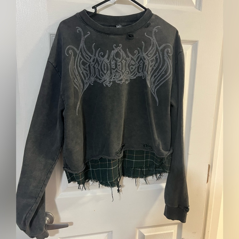 Grunge Sweater with Plaid underlay
